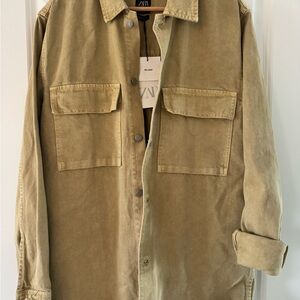 Zara Men's Overshirt in Olive-Tan